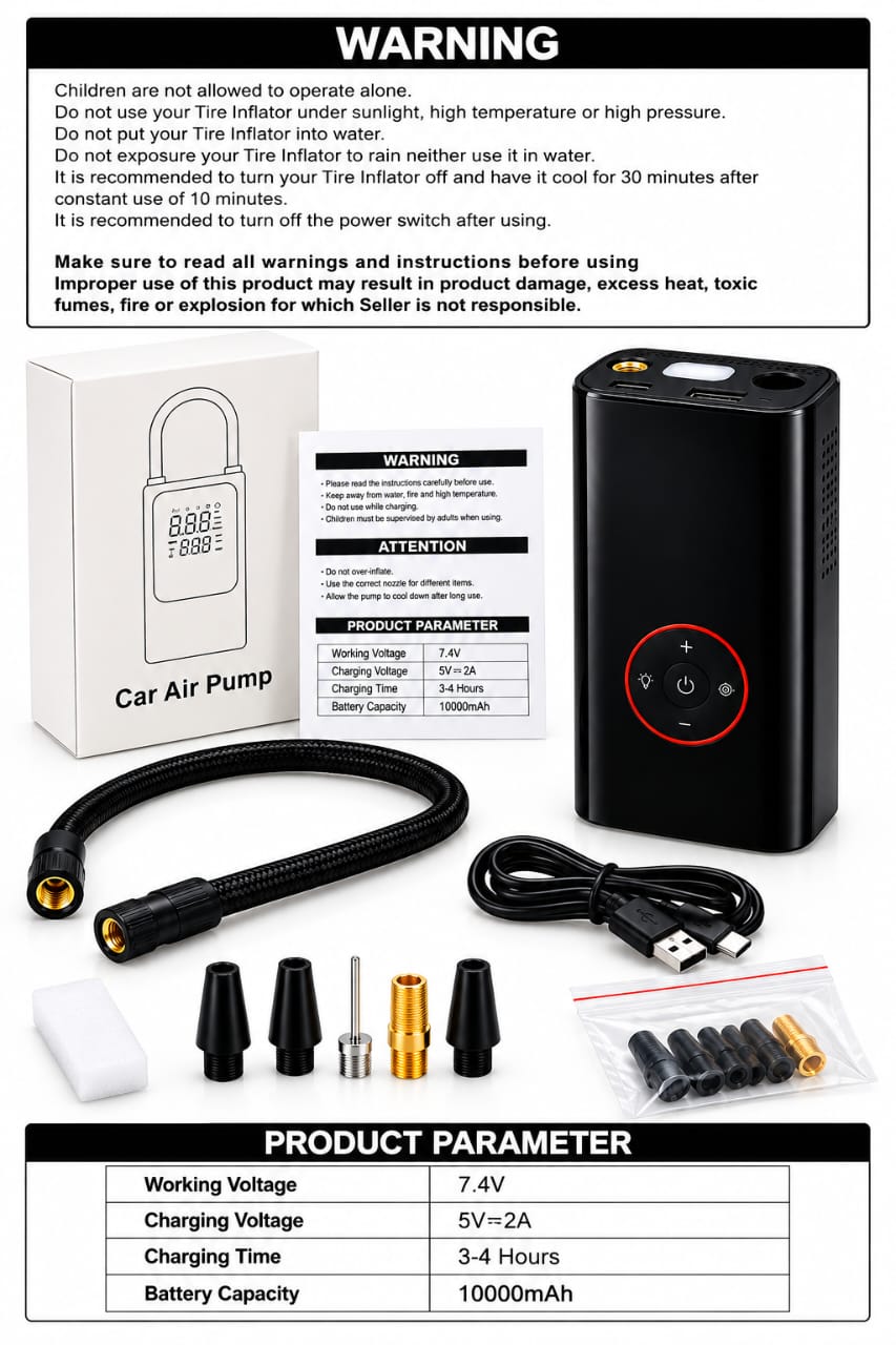 Wireless Digital Car Air Compressor – Portable Tyre Inflator