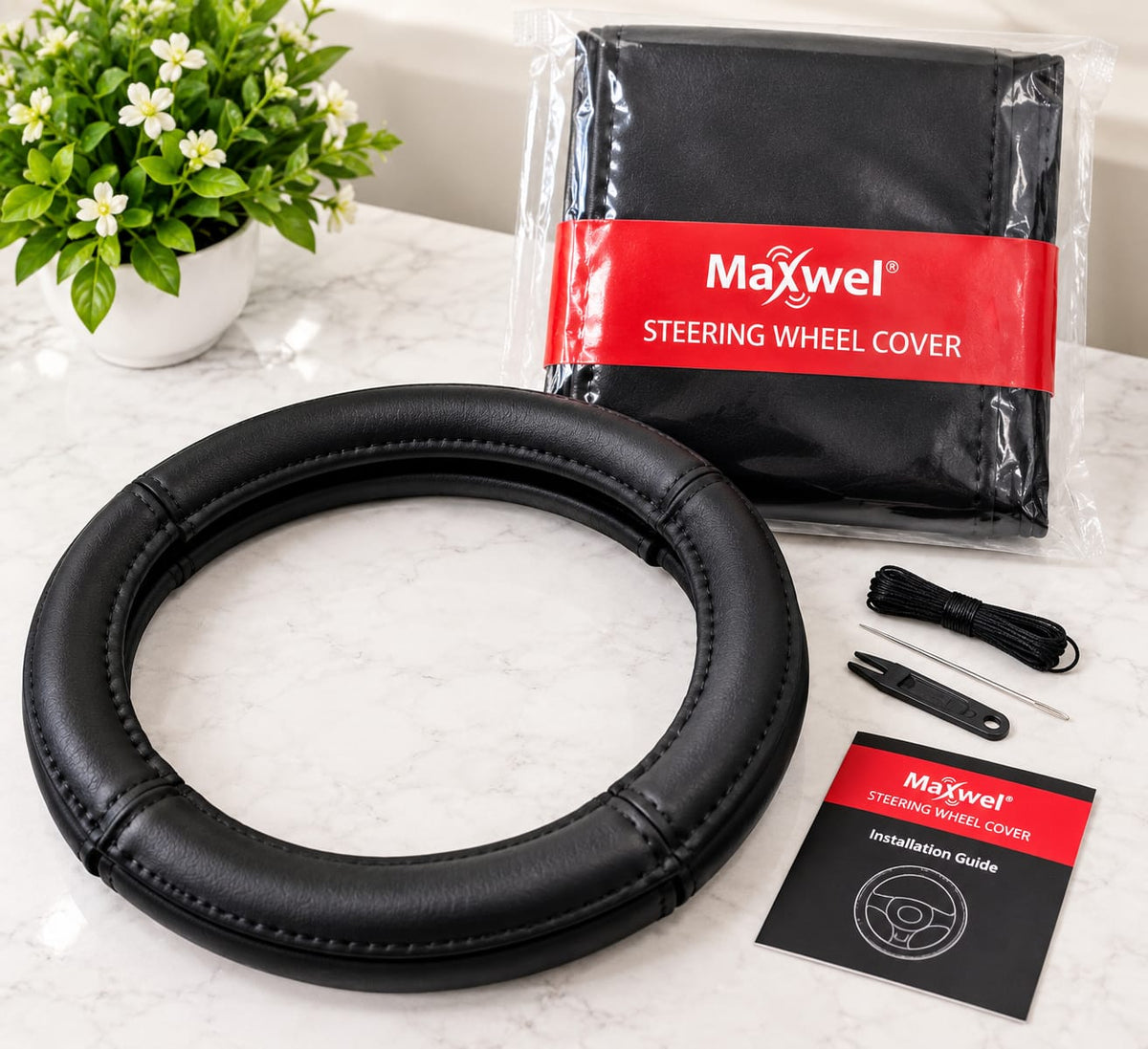 Premium Leather Steering Wheel Cover              _ Universal Car Fit